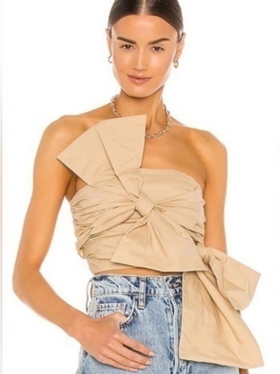 Song of Style Tops - NWOT Song of Style Olsen Top Sand Beige Strapless Bow Crop XS REVOLVE